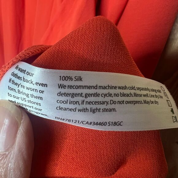 Bloomingdale’s Eileen Fisher 100% Silk Orange Midi Wrap Dress L Old Money Pretty - Picture 6 of 12